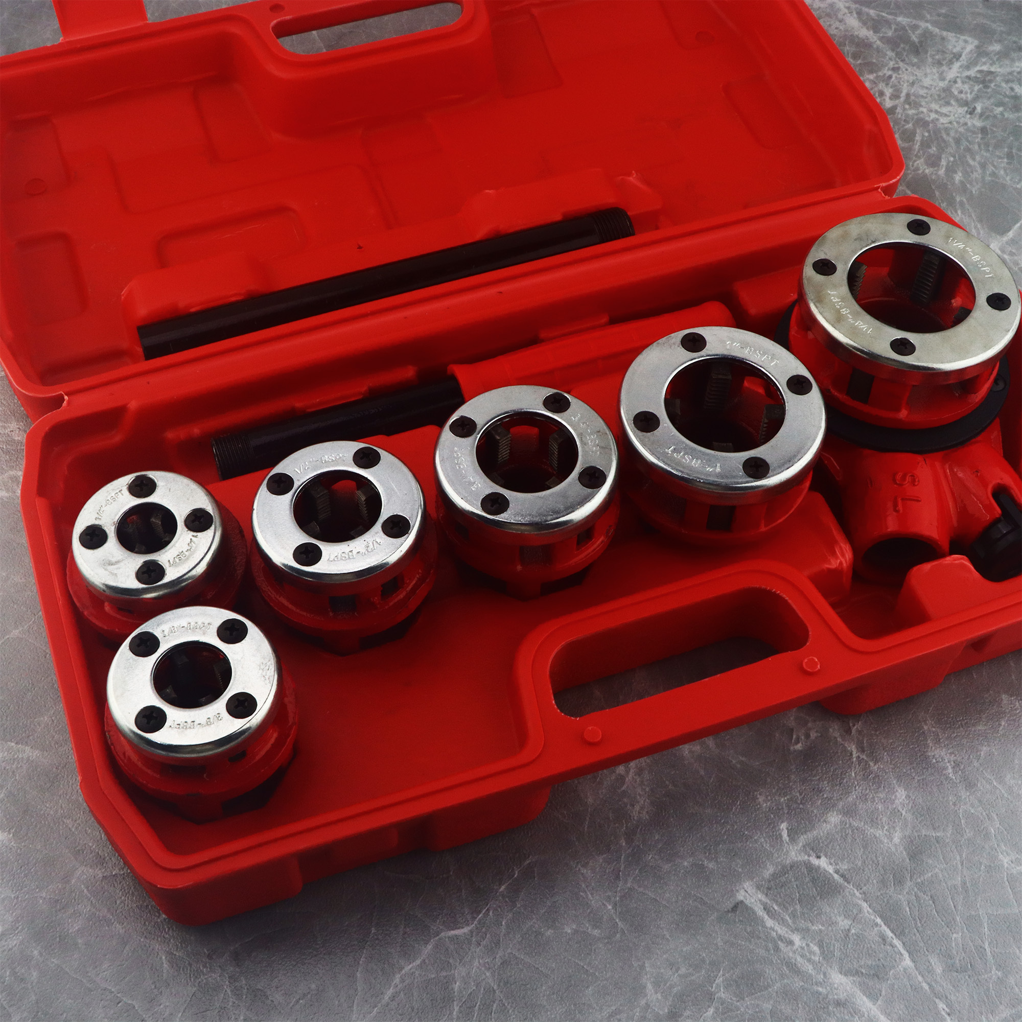 1 Set 6-head Pipe Threader Kit - 1/4" To 1-1/4" Npt Ratchet Tool For Plumbing