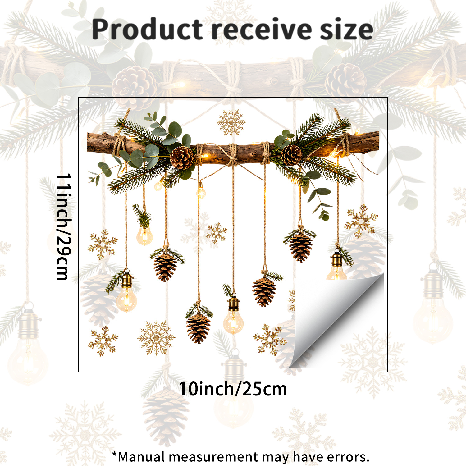 TEMU 1pc Autocollant pour fenêtre, tronc d'arbre de branche de pin de Noël, pomme de pin, pendentif, de de neige doré, autocollant en verre, matériau