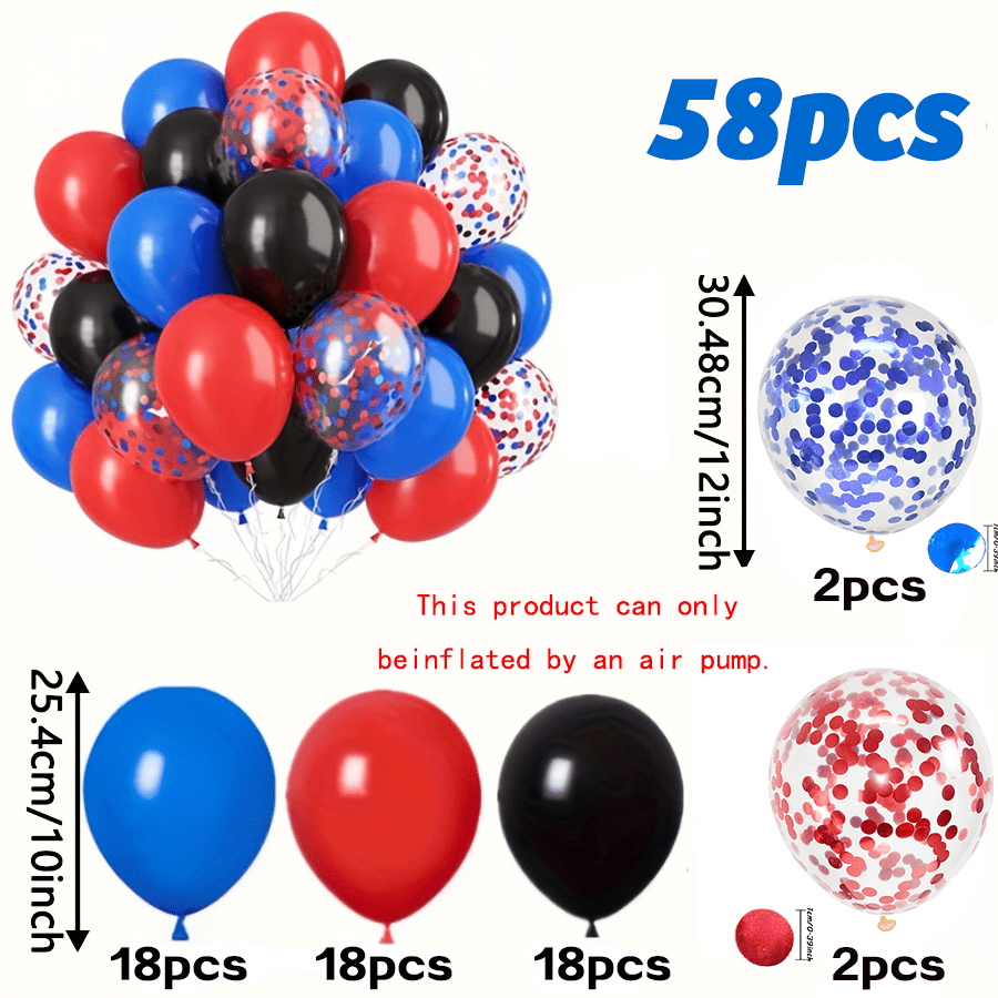 TEMU Kit da 58 palloncini rossi, blu e , di palloncini da 12/10 pollici blu, rossi e , con palloncini in lattice blu reale e rossi con , per festa di