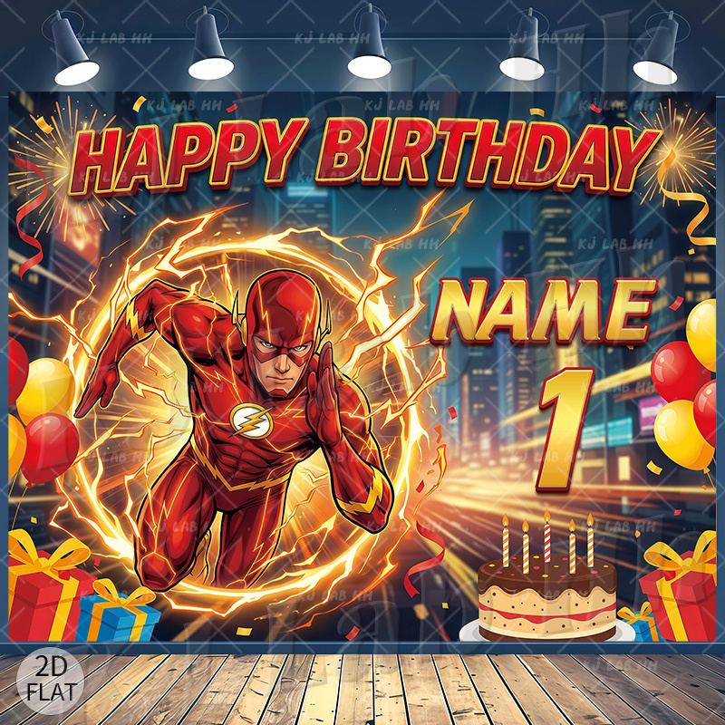 TEMU 2d Flat, 2d Flat - 2d Flat, 2d Flat - 2d Flat Banner, 1pc, Dz110j, The Flash Theme Lightning Running Birthday Party Decoration Banner Backdrop,