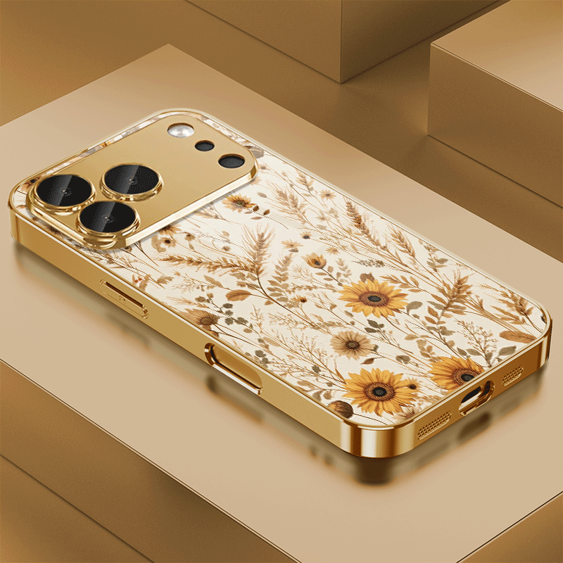 TEMU Coque de téléphone - et motif floral de blé, tendance haut de gamme, coque de téléphone en verre plaqué pour Iphone