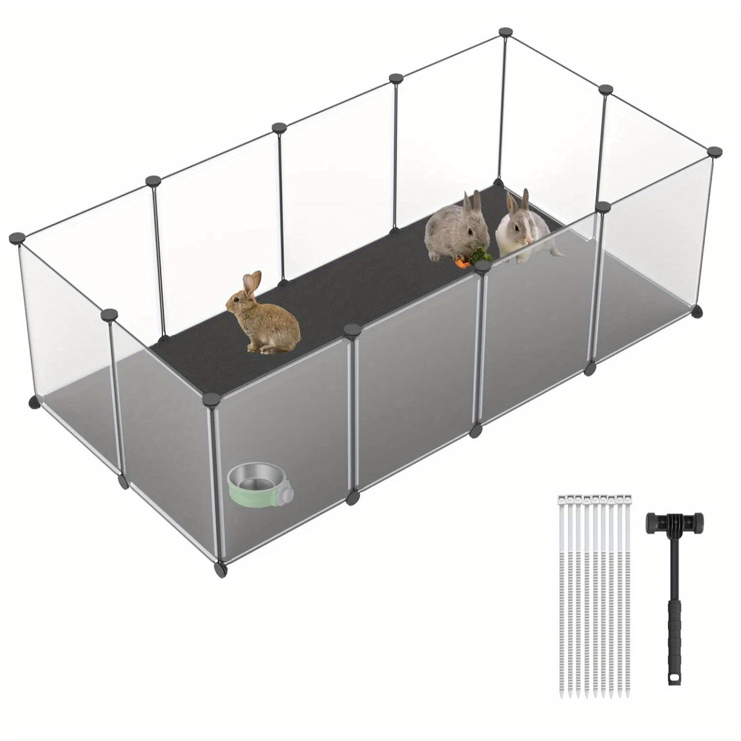 TEMU 12pcs Set Rabbit Enclosure Plastic Small Animal Playpen Diy Assembly Enclosure With Removable Floor Panels & Rubber Mallet Outdoor Enclosure For