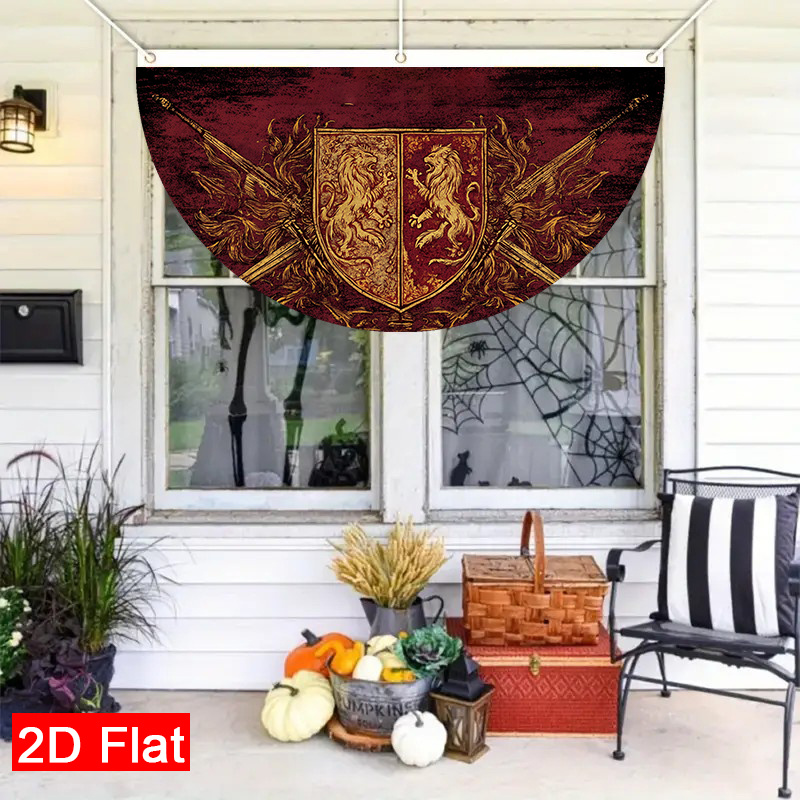 TEMU 2d Flat, 2d Flat - 2d Flat, 2d Flat - Medieval And Swords Theme Half Circle Door Flag 1pc 2d Flat Print 17.7x35.4 Inch Banner With , Swords And