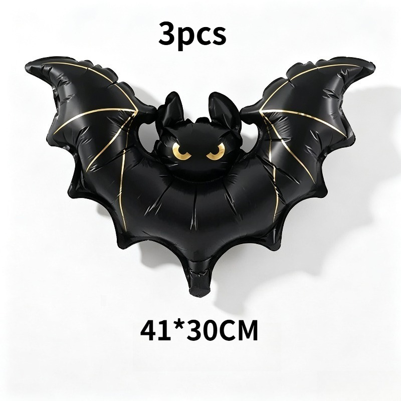Image of Mini Halloween Bat Foil Balloon, 3pcs Reusable Self-sealing Black Mylar Bat Balloons, Trick Or Treat Party Supplies, Kids Birthday, Photo Booth, Indoor Outdoor Halloween Decorations