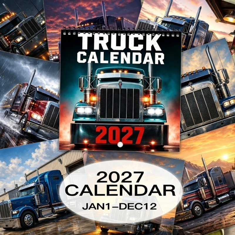 TEMU Calendrier Mural 2027, Planificateur Mensuel 12 Mois et Organisateur Annuel, Thème Camion à Semi-Remorque, Calendrier Suspendu à Double Spirale