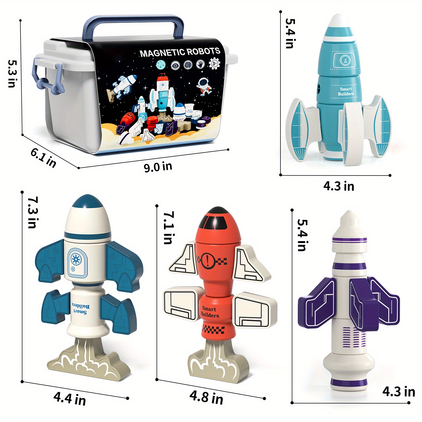 TEMU Magnetic Rocket Robot Toy Kit With Storage Box, 33pcs For Creative Play Toys, Stem Toys Gifts For Boys Girls Ages 3+