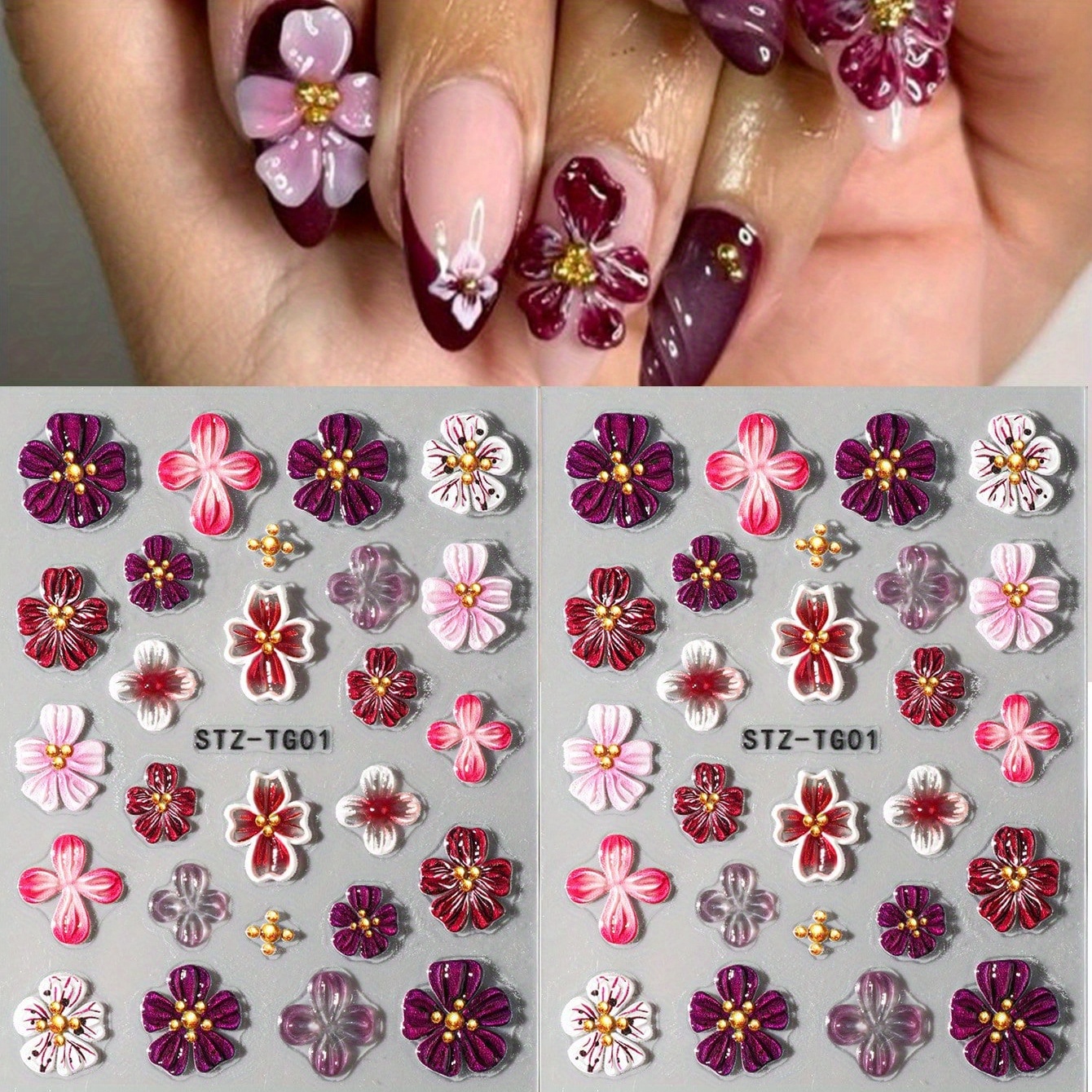 

5d Embossed & Purple Art Stickers - Decals Engraved Petals, - For Diy Manicure