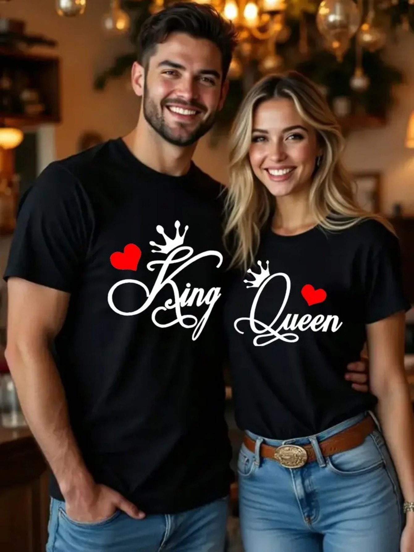 matching couples king queen print valentines day shirts 100 cotton short sleeve round neck tops lightweight breathable matching outfits for him her s xxl for romantic dates   wear