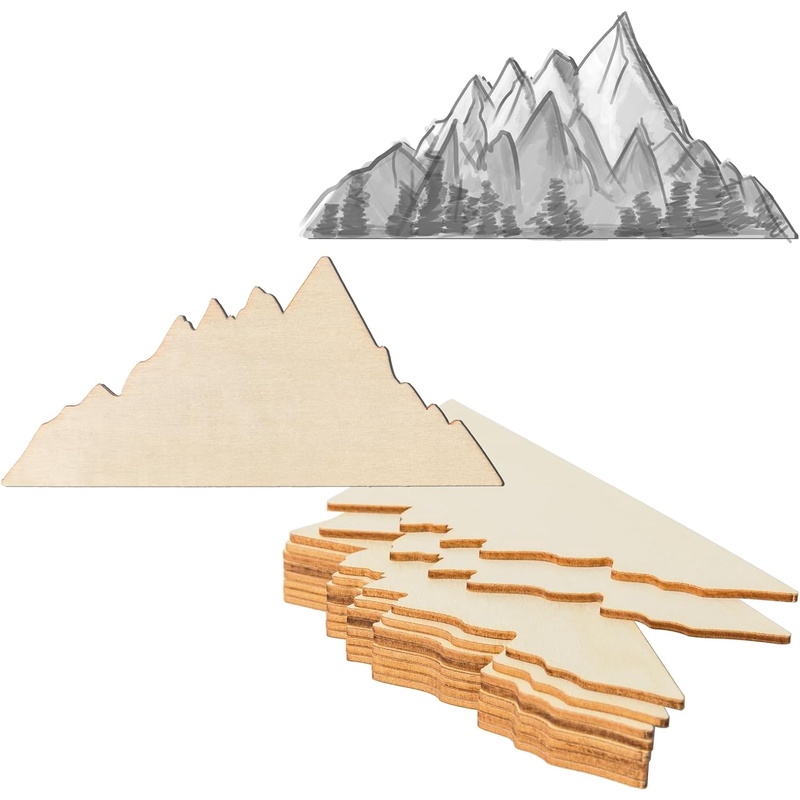 TEMU 2D Plat Bois Imprimé 6pcs Motif Montagne Artisanat Bois Décorations Murales Non Faites Soi-mêmes Articles Décoratifs Adaptés pour Fêtes de Noël,