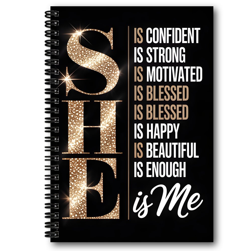TEMU A Single Notebook Featuring Inspirational Quotes From 'she' - With A Stylish Black Cover And Golden Lettering, Writing, Office And School