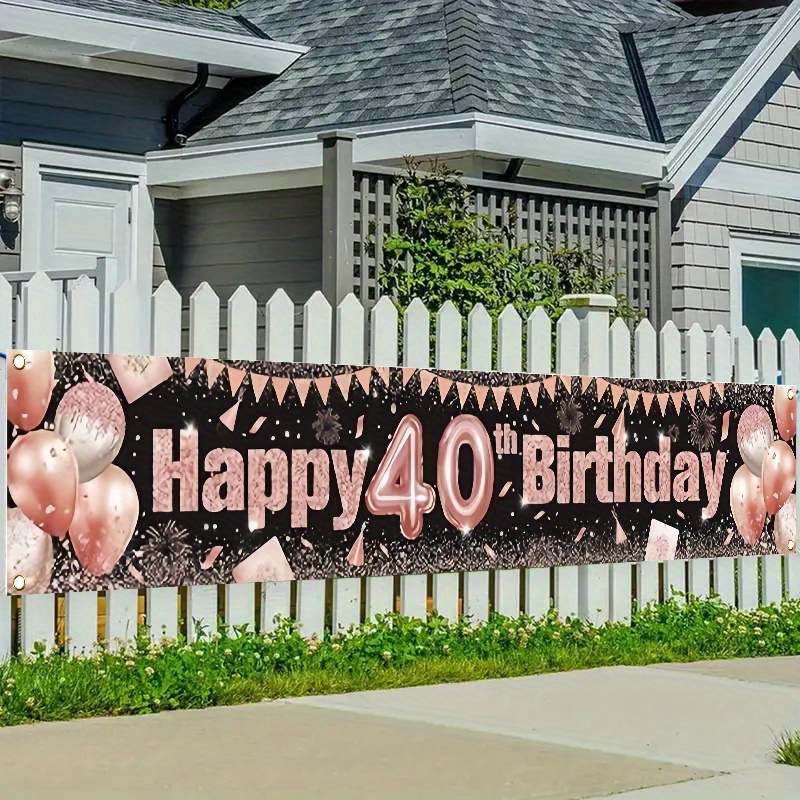 1pc, Rose Golden 40th Birthday Decoration - Pattern Polyester Decorative Fence Banner Decoration, Outdoor Lawn And Wall Decoration, Holiday Celebration Outdoor Indoor Party Supplies