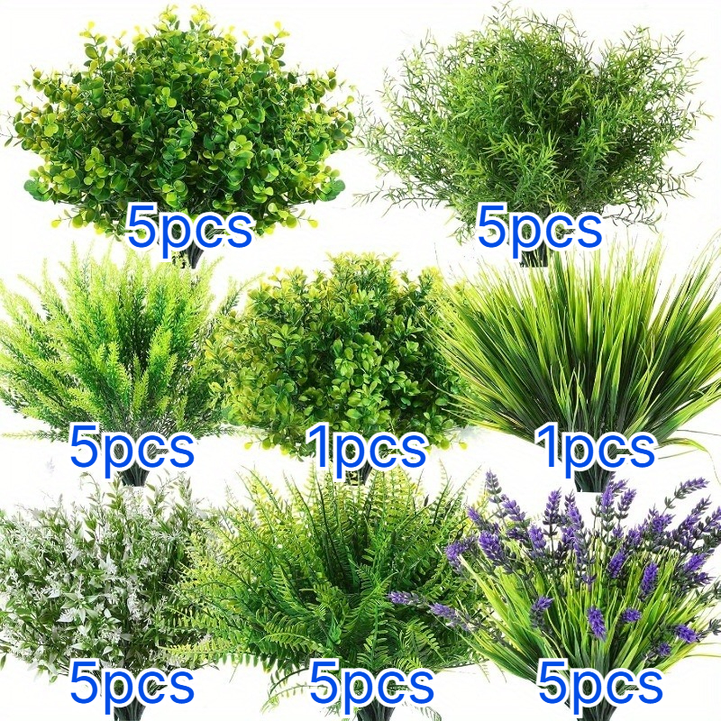 TEMU 32pcs Synthetic Plant Set/uv-resistant Faux Shrubs/plastic Shrubs Flowers/ideal For Outdoor Vases/farmhouse Garden Decor/wedding