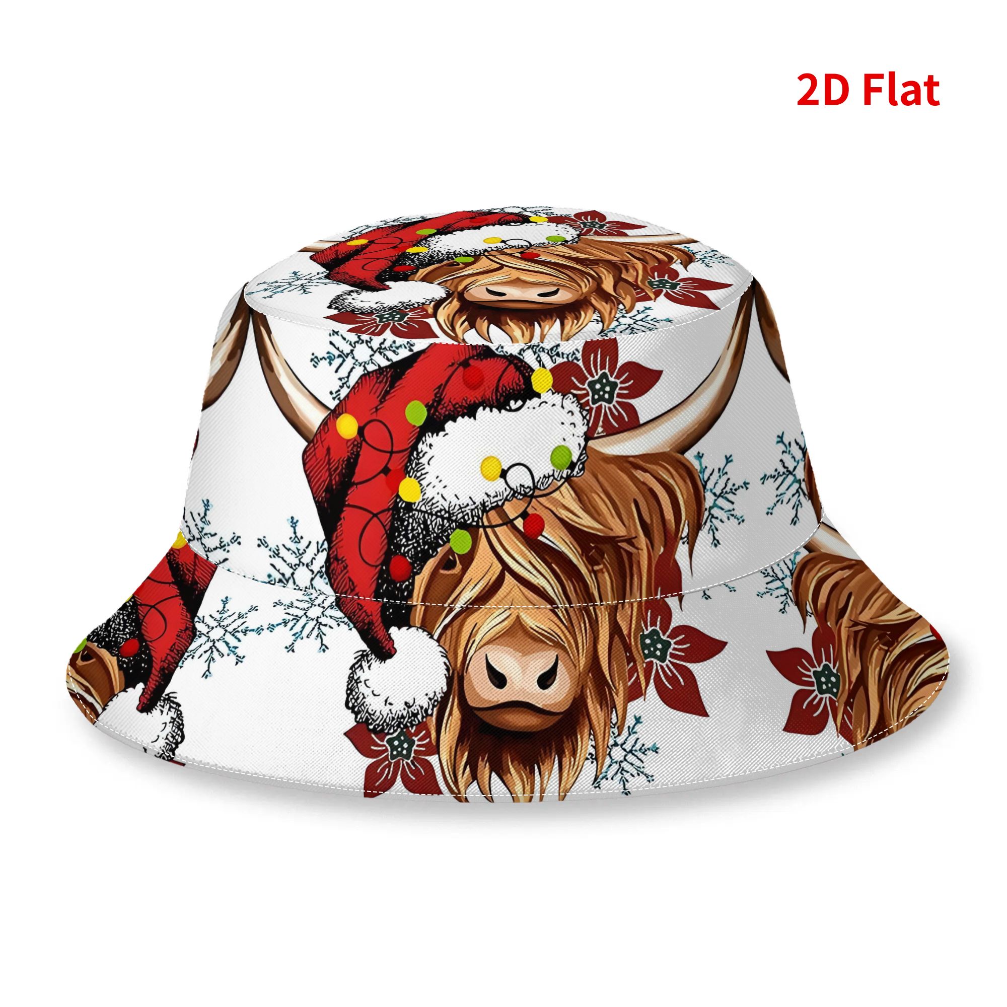 TEMU Bucket Hat 1pc Christmas Highland Cow 2d Print Design Men's And Women's Spring Summer For Outdoor Parties, And Festivals - Lightweight Sun Hats,
