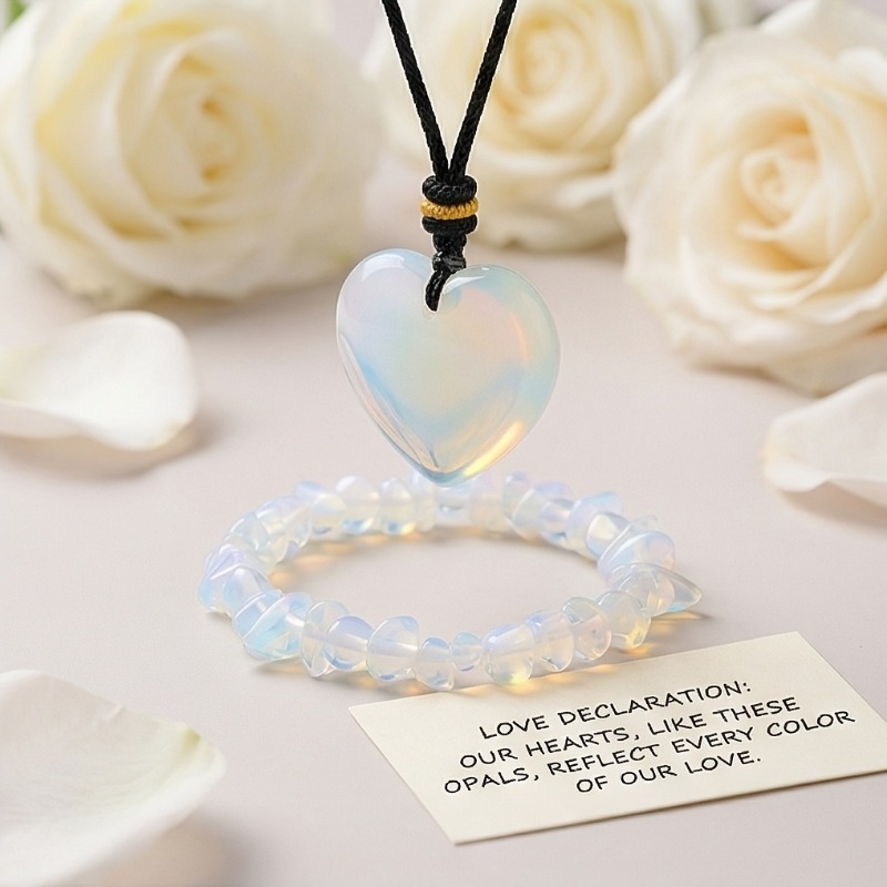 TEMU 2pcs Set Including 1 Necklace   1 Bracelet, Iridescent Heart Pendant   Beaded Bracelet   Black Gift Box Set. Hand-woven, Light Luxury, Niche