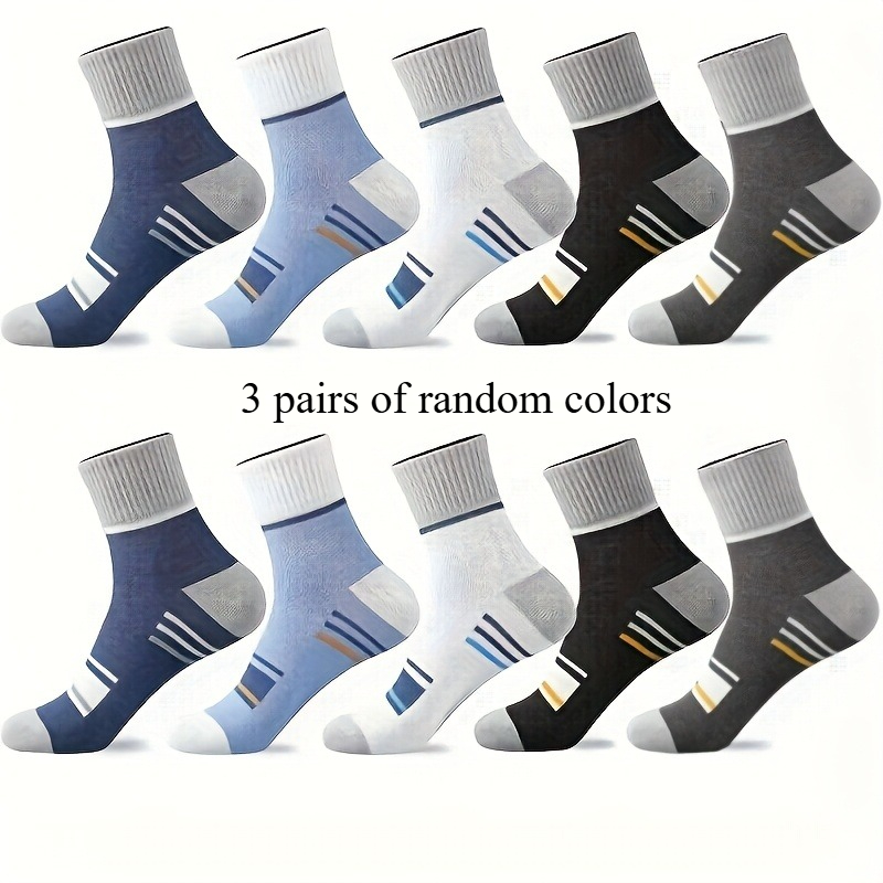 TEMU 3 Pairs Men's Mid-calf Socks For Spring, Summer, Autumn, And Leisure Sports, Sweat-absorbent And Durable, Wearable , Random Colors