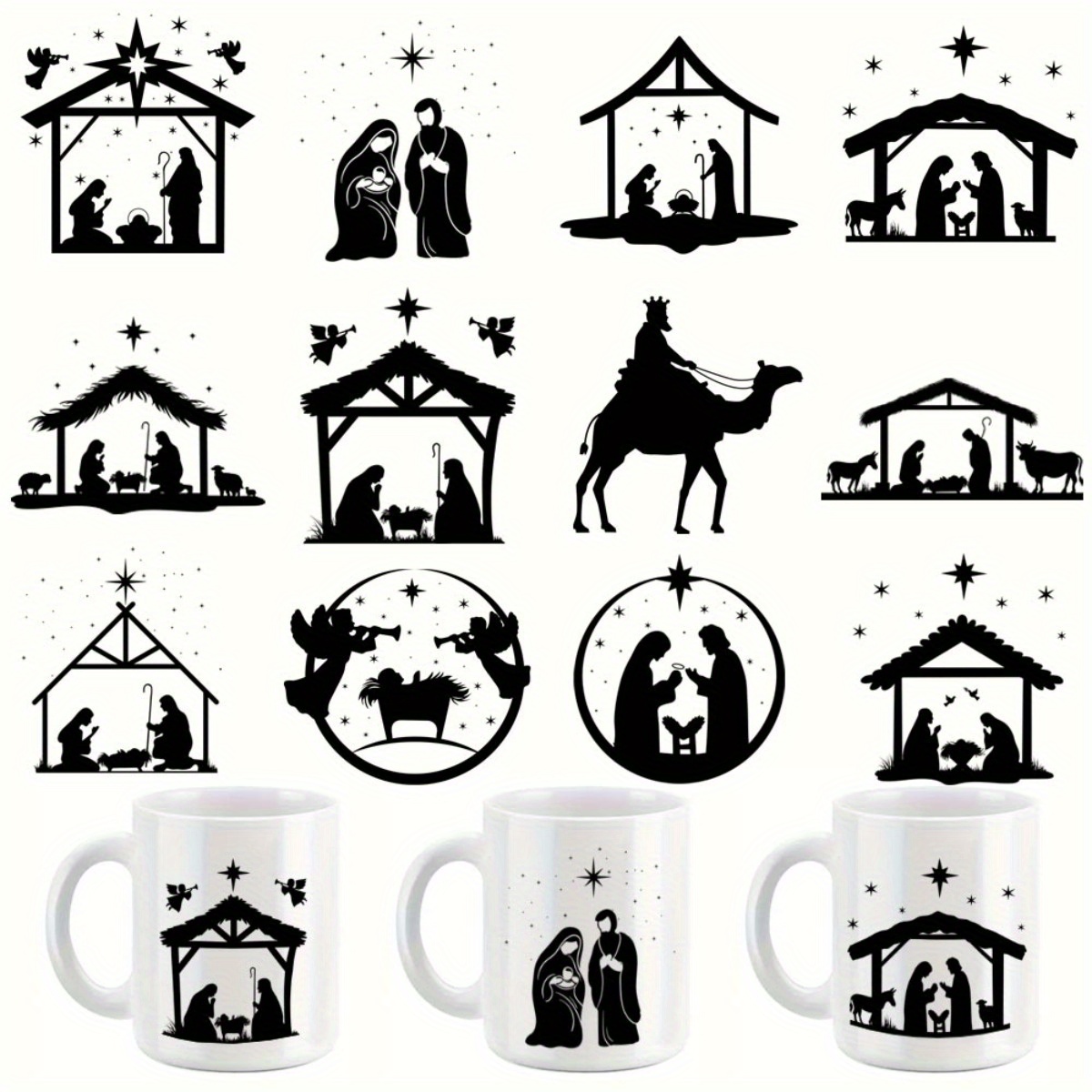 Image of 12pcs/set Christmas Scene Style Flowers Glass Jar Packaging Stickers Uv Dtf High Self-adhesive Transfer Paper Is Suitable For Decorating Cups And Bottles