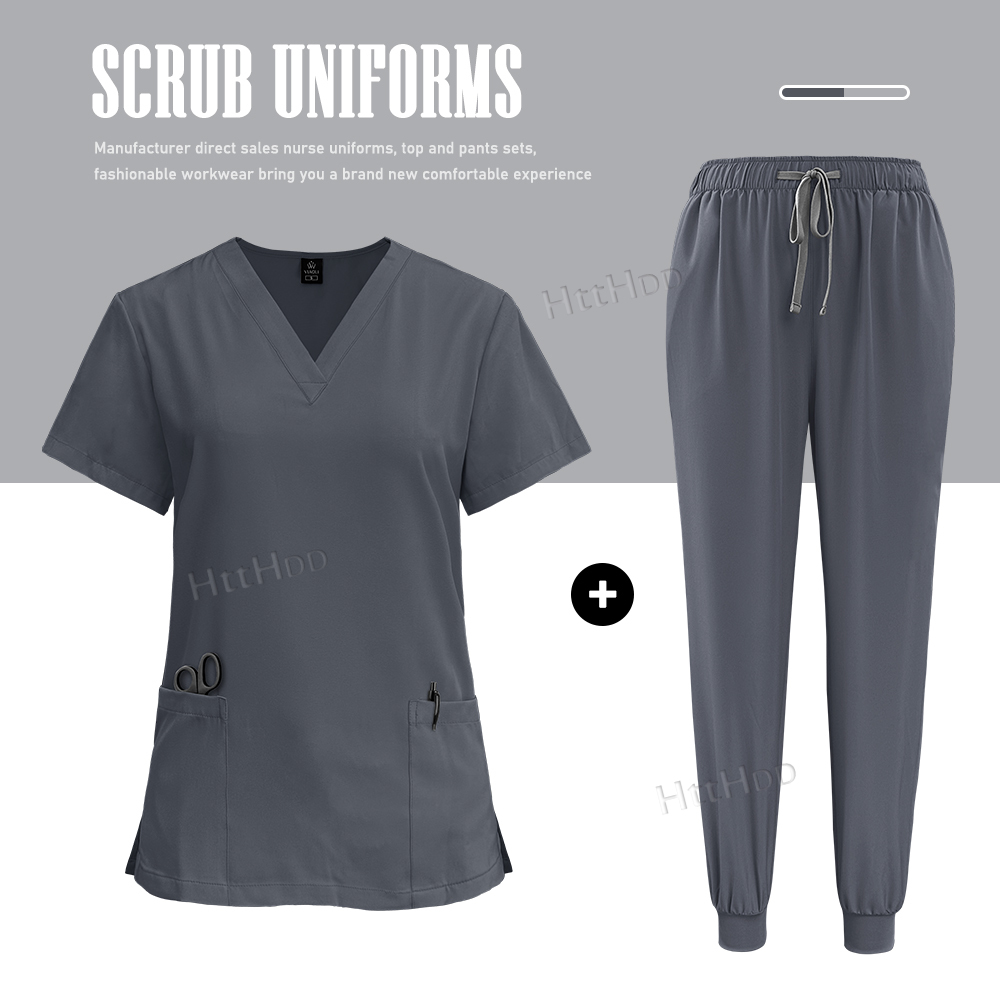 TEMU 2pcs Set Scrubs Uniforms Sets Nurse Grey Scrubs Uniform Top For Men Working Scrubs Unisex Nursing Uniforms Woman