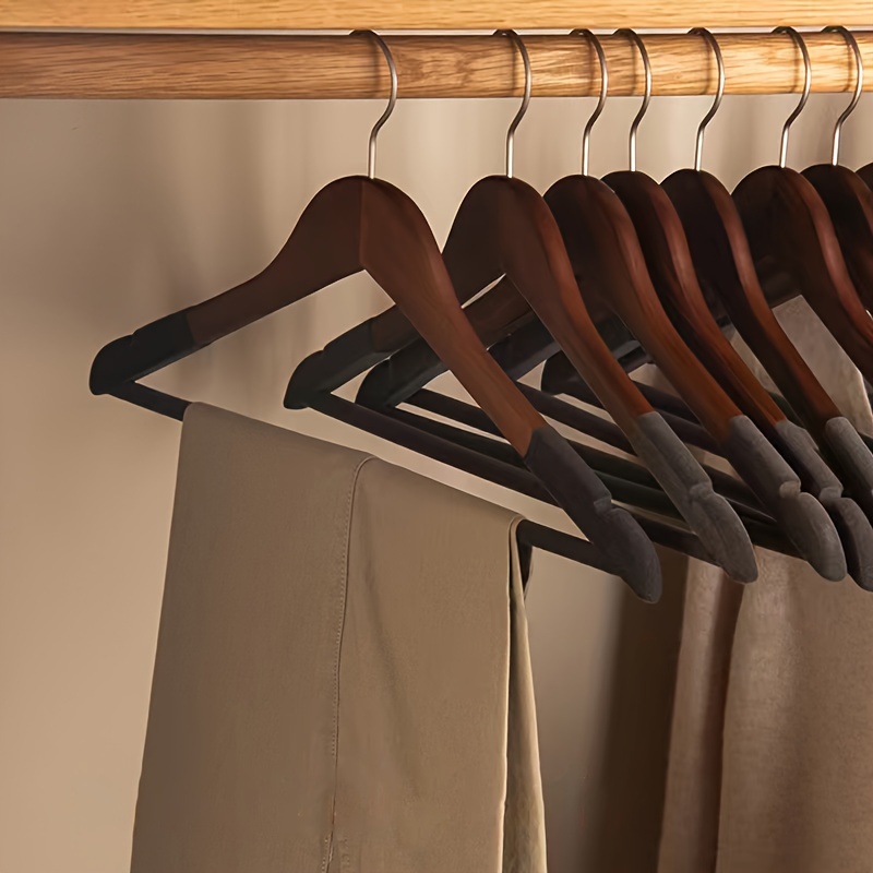 8 High-Quality Velvet Wooden Hangers Made of Maple, Designed for Men'S Suits - Non-Slip Hangers - Luxurious Natural Wood And Velvet Hangers for Hanging Pants, Suits, Dresses, And Skirts - Featuring Non-Slip Chrome Hooks, Shoulder Notches