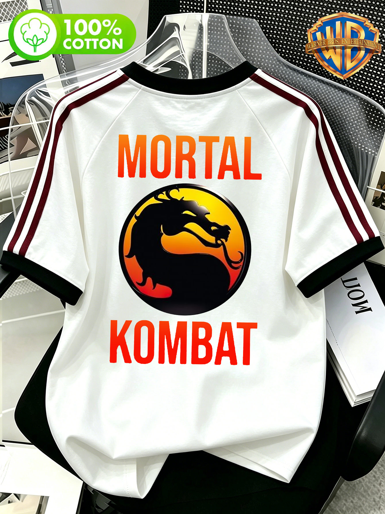 mortal kombat klassisches drachen-logo farbverlauf buchstaben-print