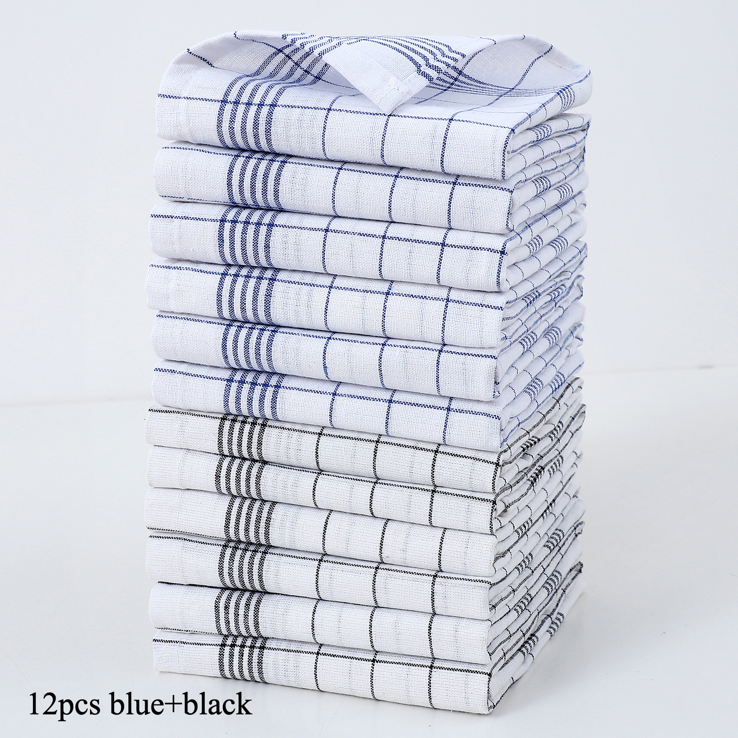 Image of 12pcs Dish Cloth Set, 3-color Kitchen Tea Towels, Soft Tea Towels, Grid Kitchen Towels, Cotton Striped And Checkered Kitchen Towels, Kitchen Cleaning Tools
