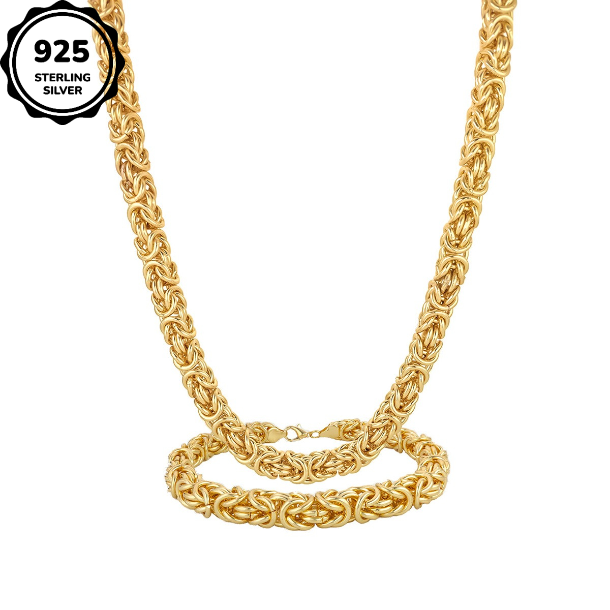 TEMU 18k Gold Plated-plated 925 Silvery Byzantine Jewelry Set, Necklace & Bracelet Two-piece, Anti-allergy Craft, Perfect Gift For Boyfriend On