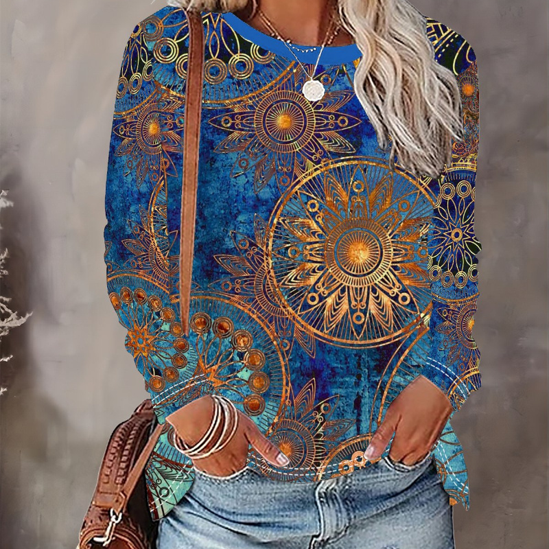 

Women's T-shirt Pattern Printing Print- Comfy Long Sleeve Crew Neck - Spring & Fall Casual Wear
