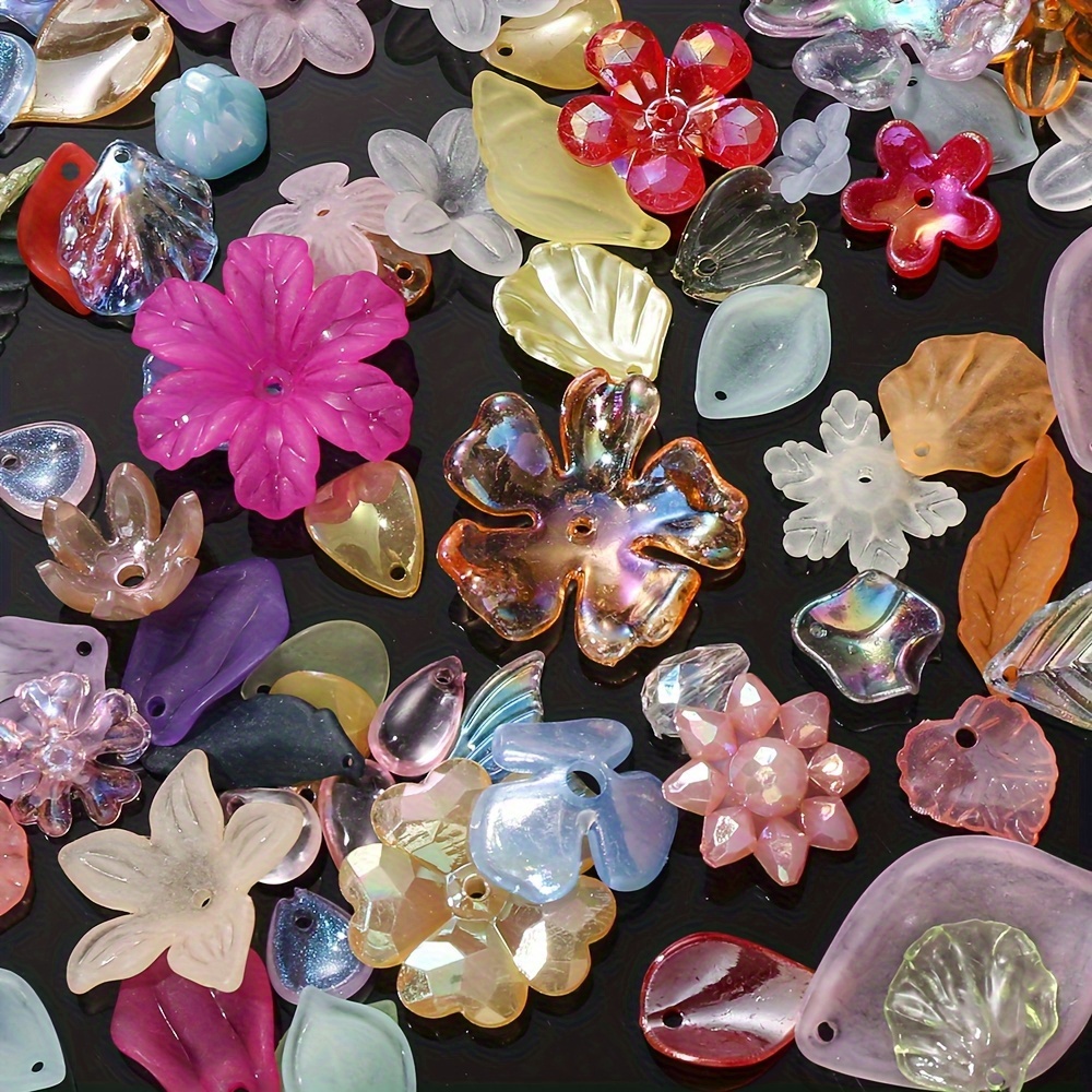 E-shop 30G/Beutel Acryl Blumen- und Blätterperlen Set Multi-Form Blumen Blätter Gemischte Spacer Perlen für Halskette Schmuckherstellung Perlen Zusätze