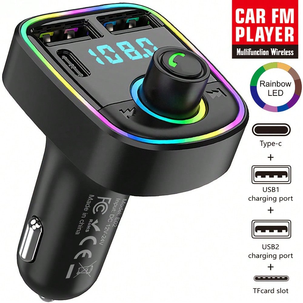 TEMU Fast Charging Mobile Phone Car Charger 3-in- Transmitter Support 64g Tf Card U Mp3 Player Dual Usb Type C Car Charger Cell Phone Charging Hands