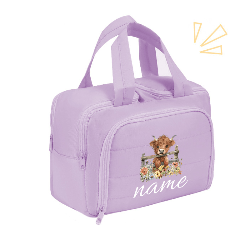 TEMU Highland Cow Pattern, Makeup Bag Multi-compartment Organizer Pouch, Portable Toiletry And , Versatile Large-capacity Zippered Storage Bag Ideal