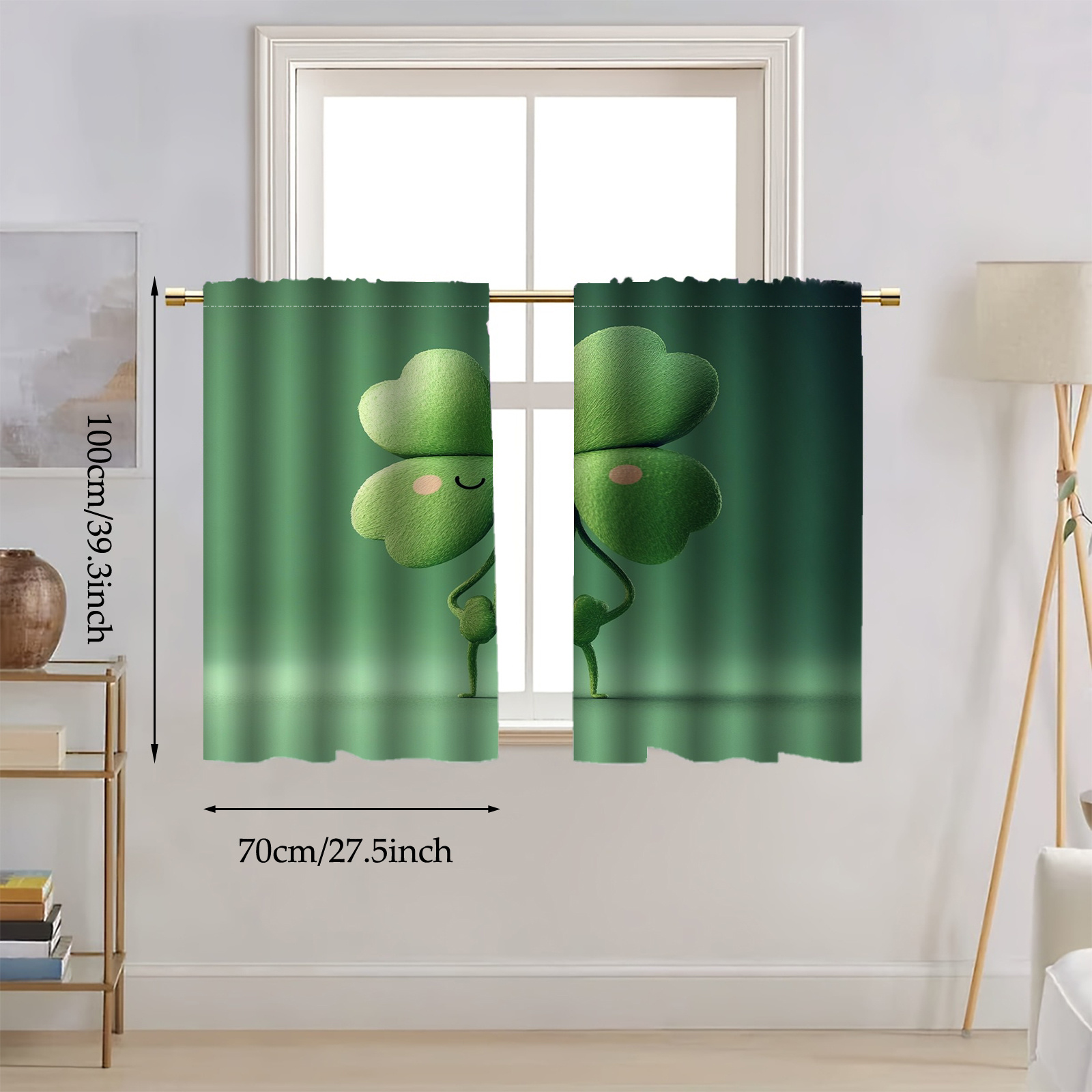 1pc 2pcs st patricks day     kitchen window curtains 100 polyester semi translucent rod pocket curtains with whimsical cartoon design modern holiday decor for living room bedroom festive home decor   curtain design durable curtain fabric kitchen curtains