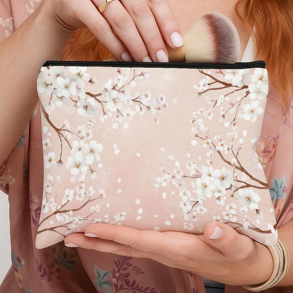 TEMU 1 Neceser de maquillaje con estampado de japonés por - Organizador de cosméticos con cierre de cremallera simple, neceser de viaje , bolsa de