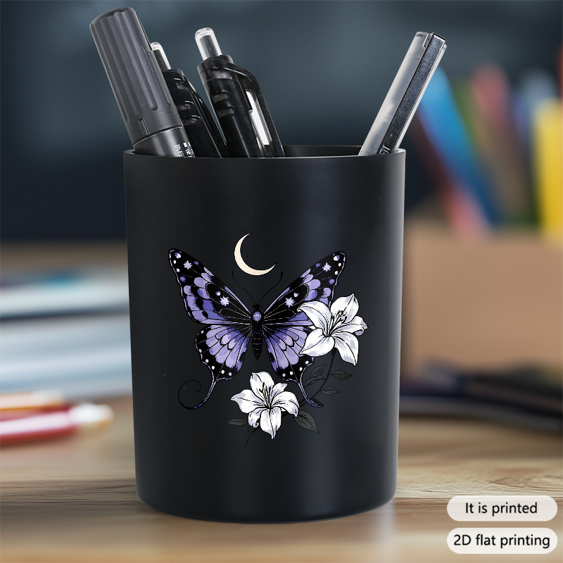 TEMU 2d Flat Printing 1pc Pattern Desktop Multi-functional Storage Pen Holder Organizer Box, Stylish Stand Pen Case Pen Holder, Office Supplies Jar,