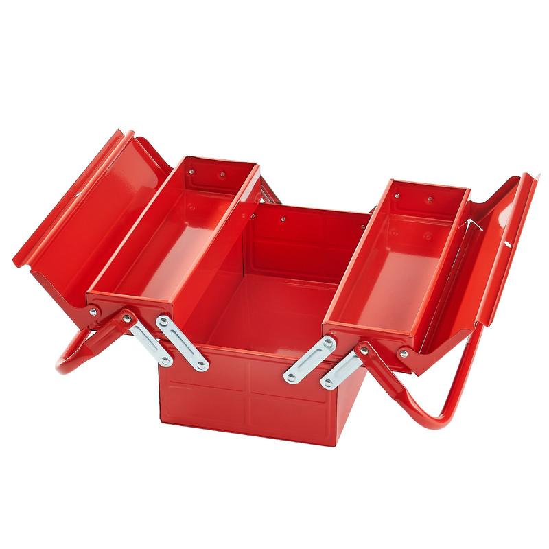 Image of Toolbox 430x200x160mm, 2-tier, 3 Compartments, Tool Chest With Handle And Lock Hole, Powder-coated Steel, Tool Case For Household, Factory, Warehouse, , Red