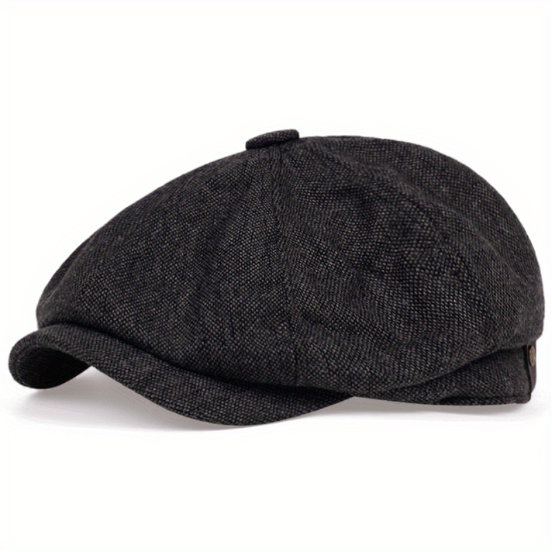 TEMU Men's Retro Herringbone Flat Cap - Vintage Knitted Beret Style, 100% Polyester, Colorblock Design, Bohemian Casual Headwear For Valentine's Day,