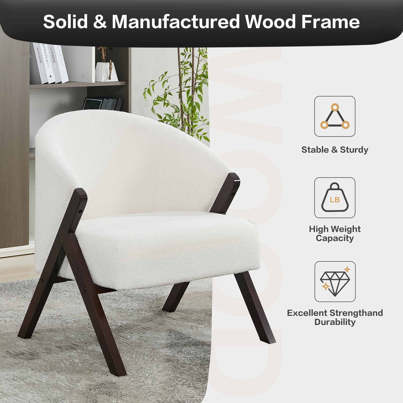 SLEKVERSA Teddy Accent Chair, Mid-Century Modern Wooden Accent Chair with Wood Legs, Comfy Upholstered Reading Leisure Chair for Living Room Bedroom Waiting Room, Beige