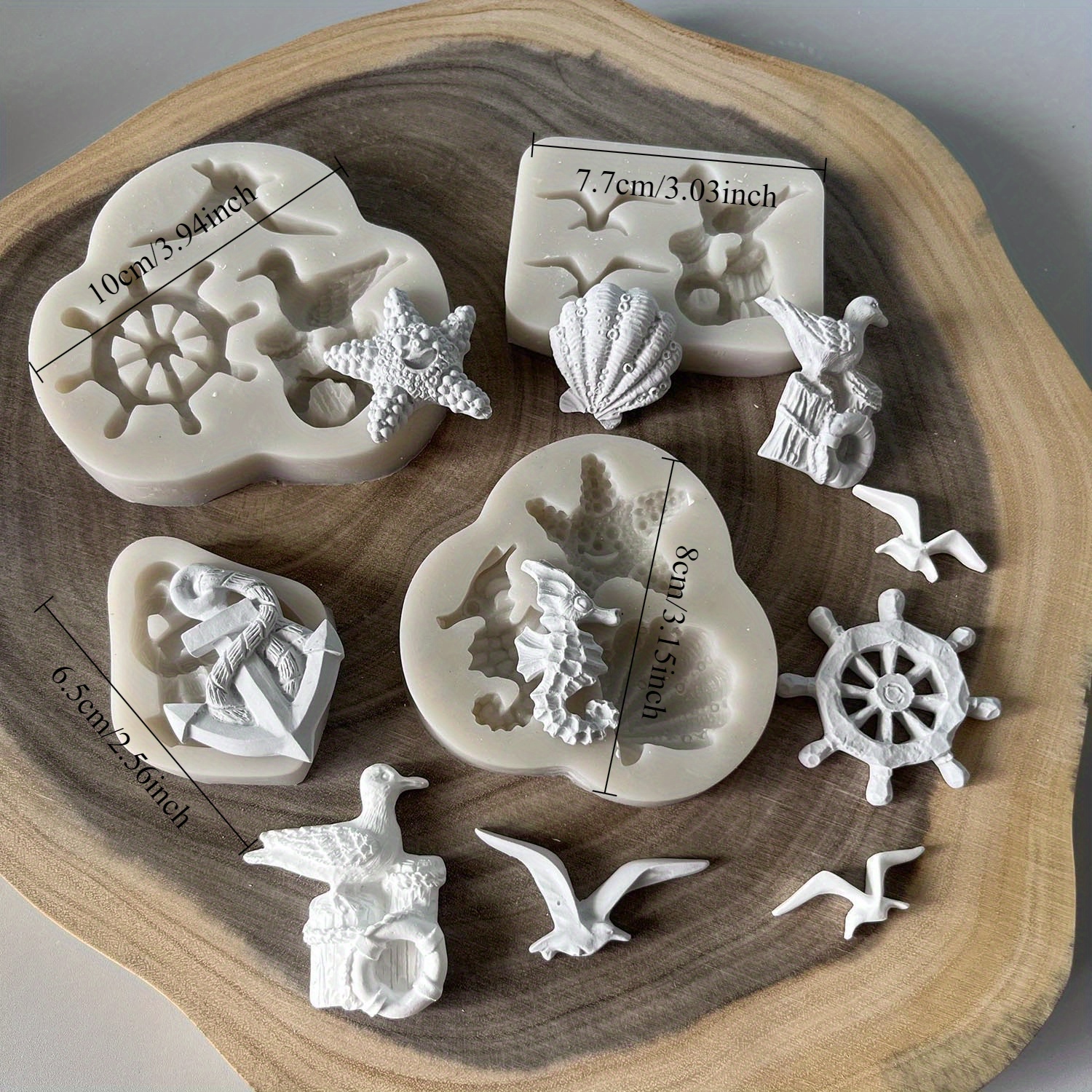 4pcs Marine Silicone Mold Suitable For Resin, Soap Making, Wax Molds - Nautical Decor With Anchor, Starfish, Seashells, Steering Wheel & Decorations