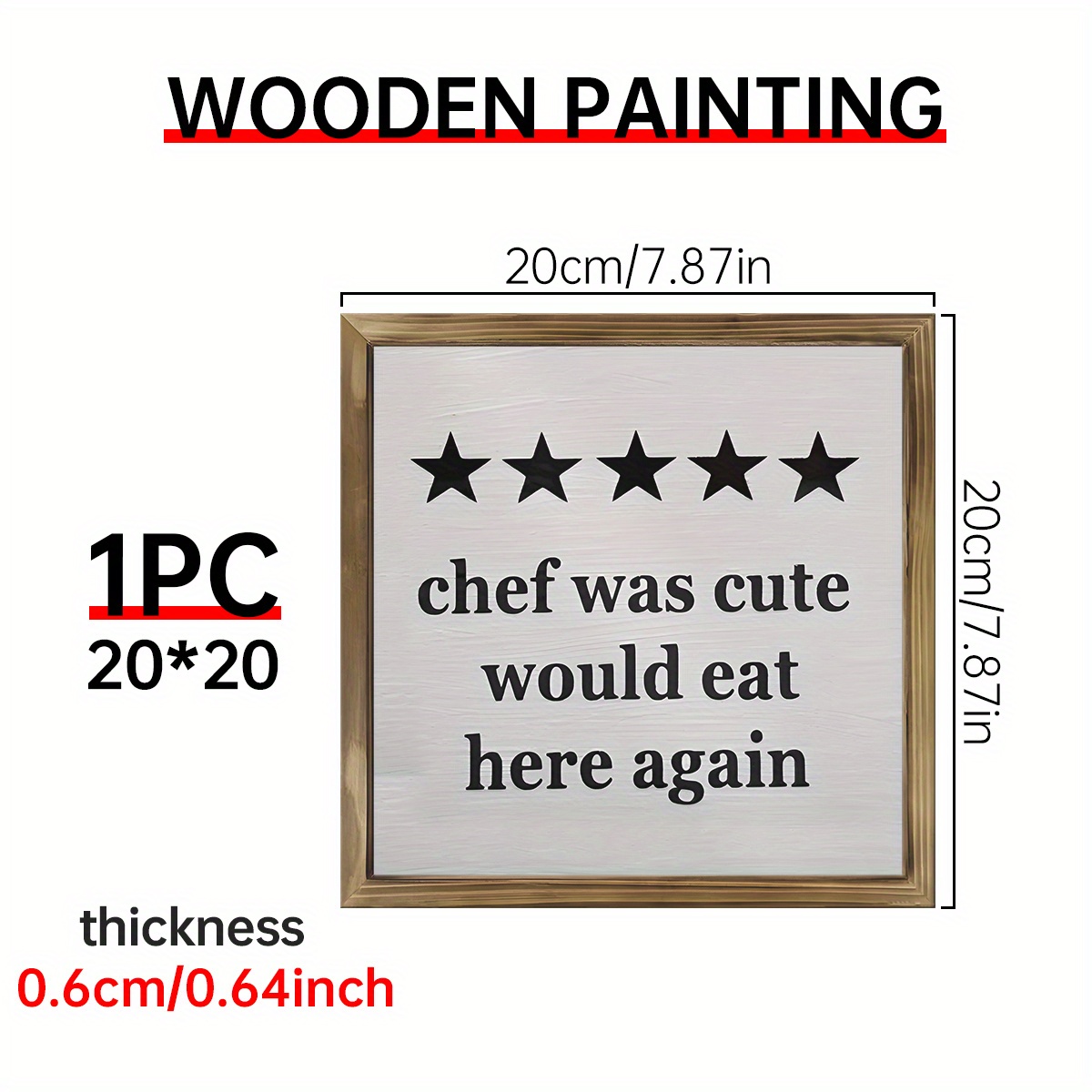 TEMU 1pc 8-inch Rustic Wooden Plaque With Humorous "chef Was Cute Would Eat Here Again" Sign, Rating Wall Art, Decor, Tabletop Decorative Accent For