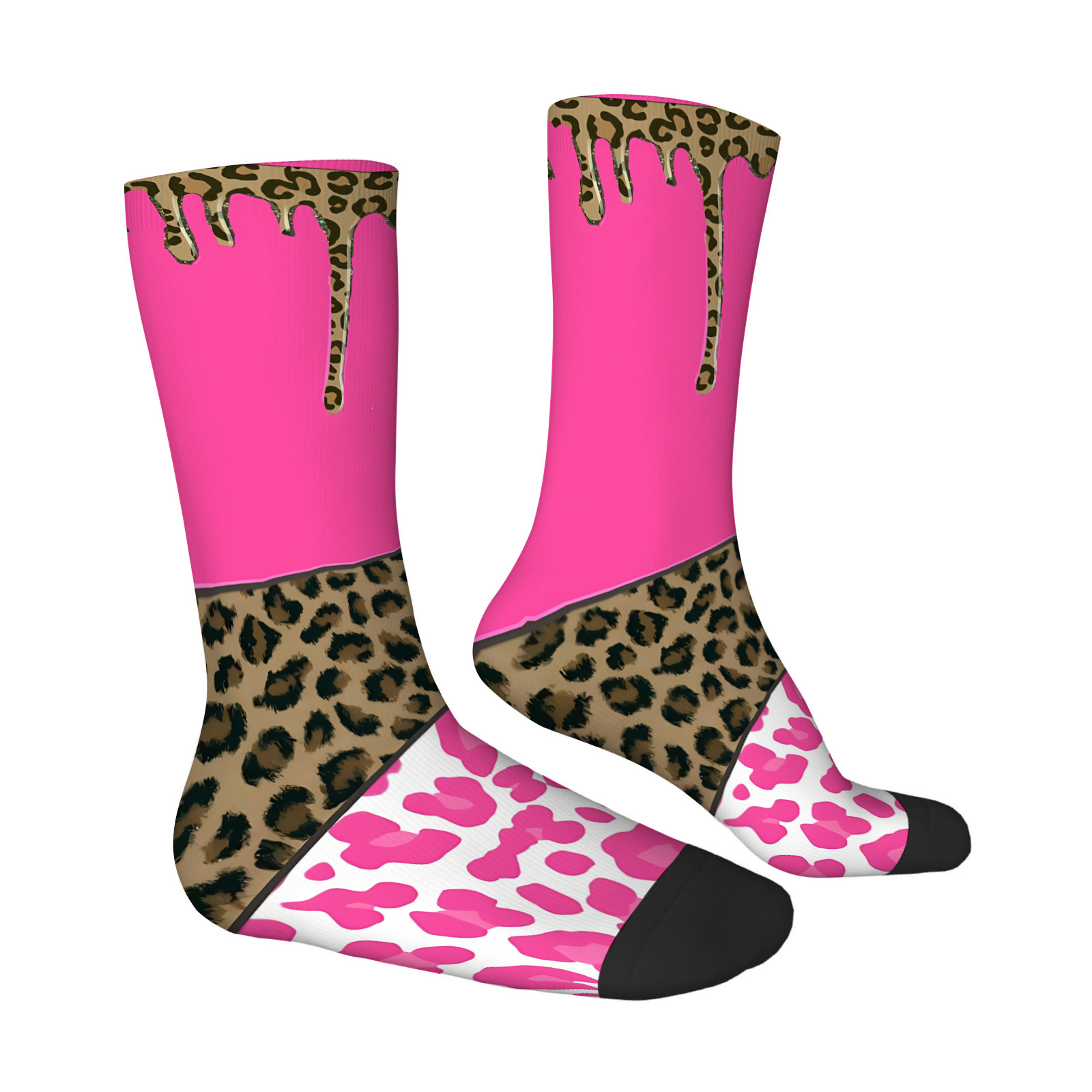 1 Pair Unisex Fashion Happy Pattern 3d Digital Printed Socks, Novelty Crew Socks, Polyester And Spandex Blend For Men And Women Gifts