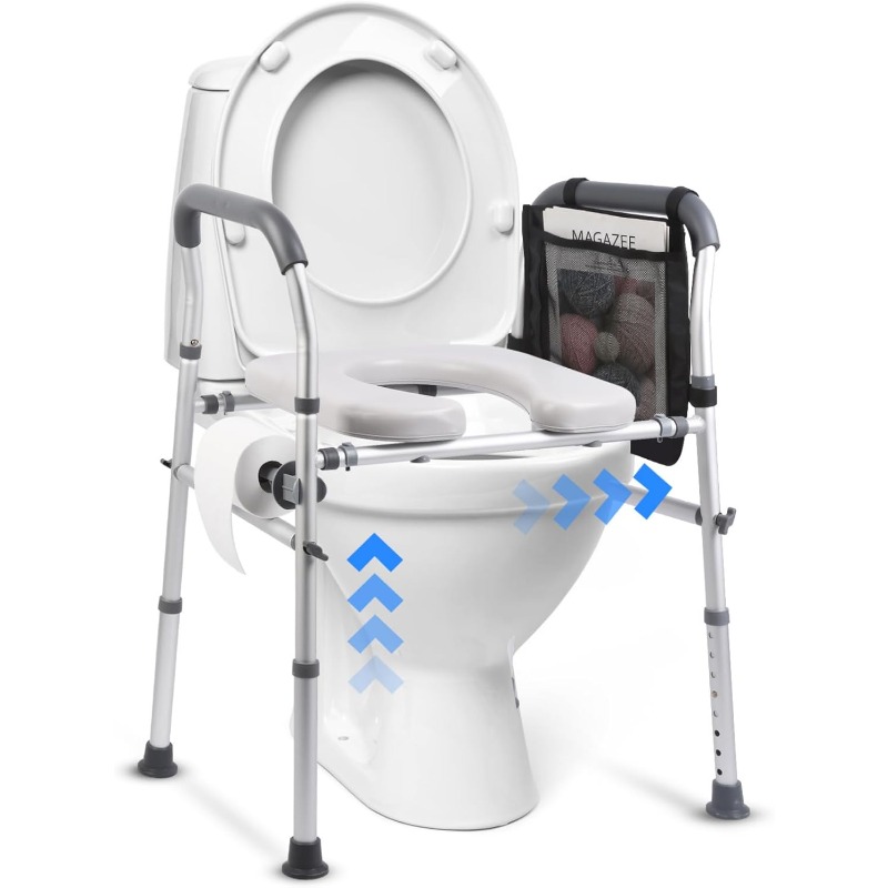 Width & Height Adjustable Raised Toilet Seat with Handles for Elderly