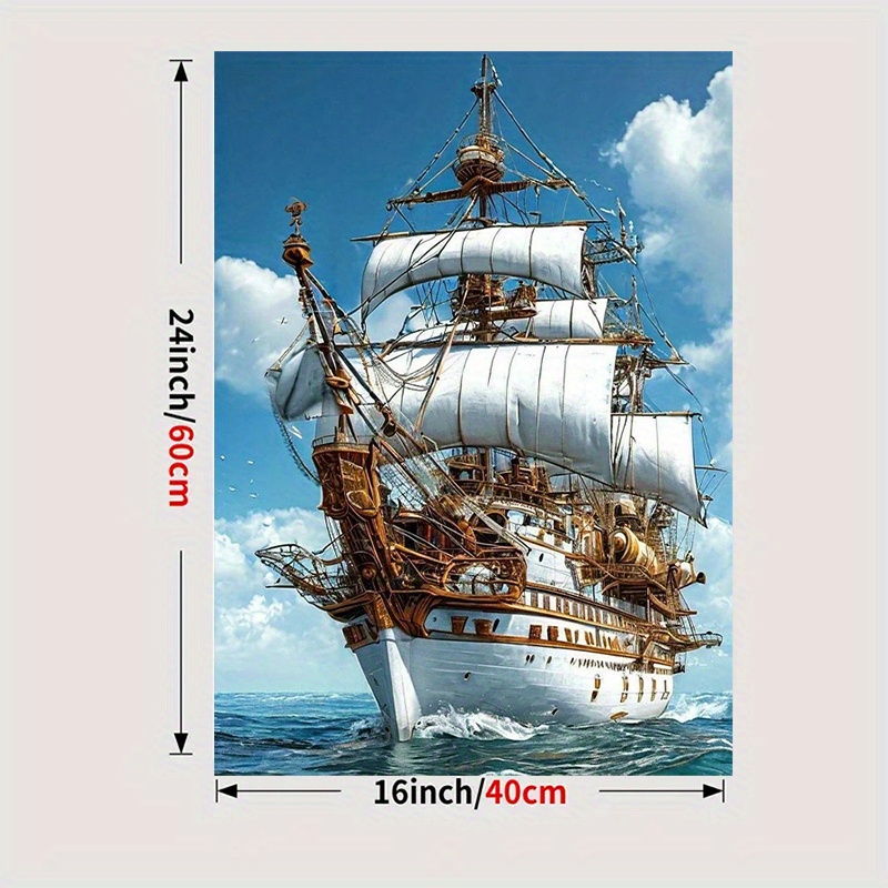 E-shop 2D Flach, ein großes Segelboot segelt auf der blauen Meeresoberfläche, Wandkunst-Leinwanddruck, Wanddekor Kunst, Heimdekoration, perfektes