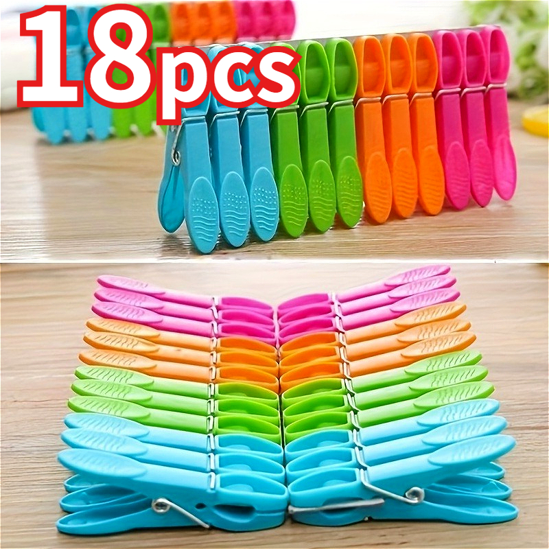 TEMU 18 pinzas multifuncionales, color aleatorio, pinzas de lavandería multifuncionales coloridas, pinzas para fotos, pinzas para sellar ropa, pinzas
