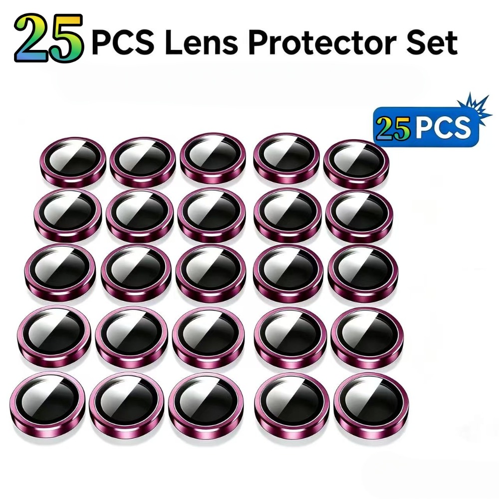 TEMU 25-pack Shiny 9h Hardness Metal Single-ring Camera Lens Protector, Compatible With Iphone 18 Pro Max, 18 Pro, 17 Pro Max, 16, 15, 14 Pro Max, 16