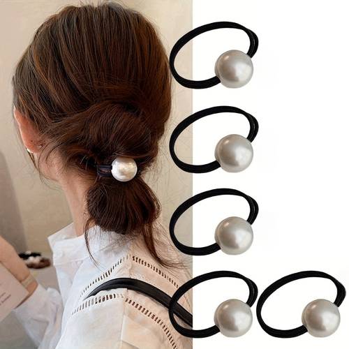 5pcs elegant pearl hairband set fashionable retro elastic hair clip for women black