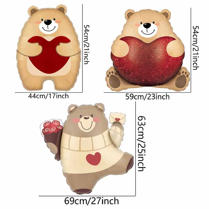 3/6/9pcs Balloons Cartoon Standing Bear Valentine's Day Wedding Decoration Film Balloons Wedding Engagement Party Anniversary, For Halloween, Christmas