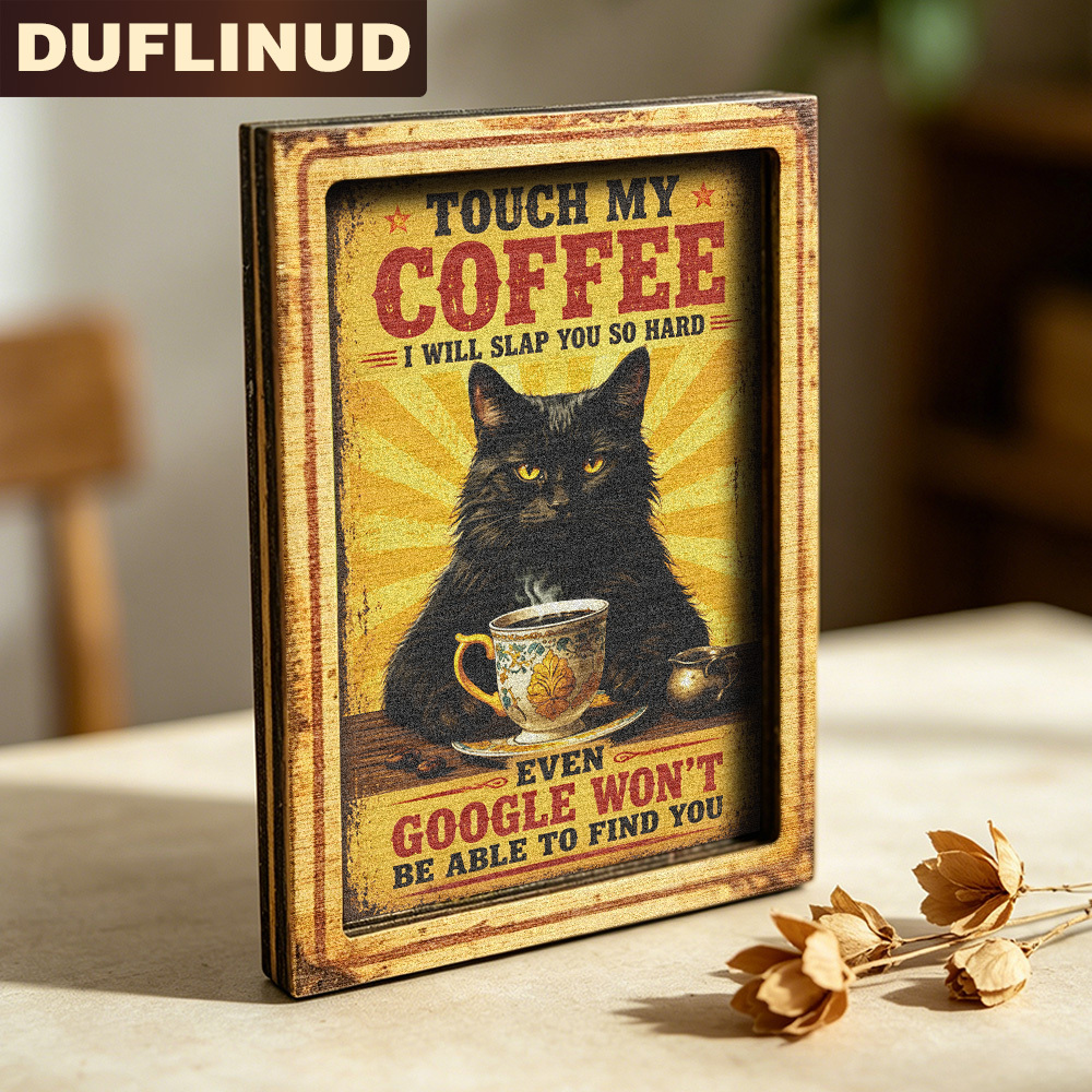 TEMU Vintage Humorous Refrigerator Magnet, Mini Decorative Plaque With Black Cat And , Wooden Fridge Magnet, Home Kitchen Refrigerator Door