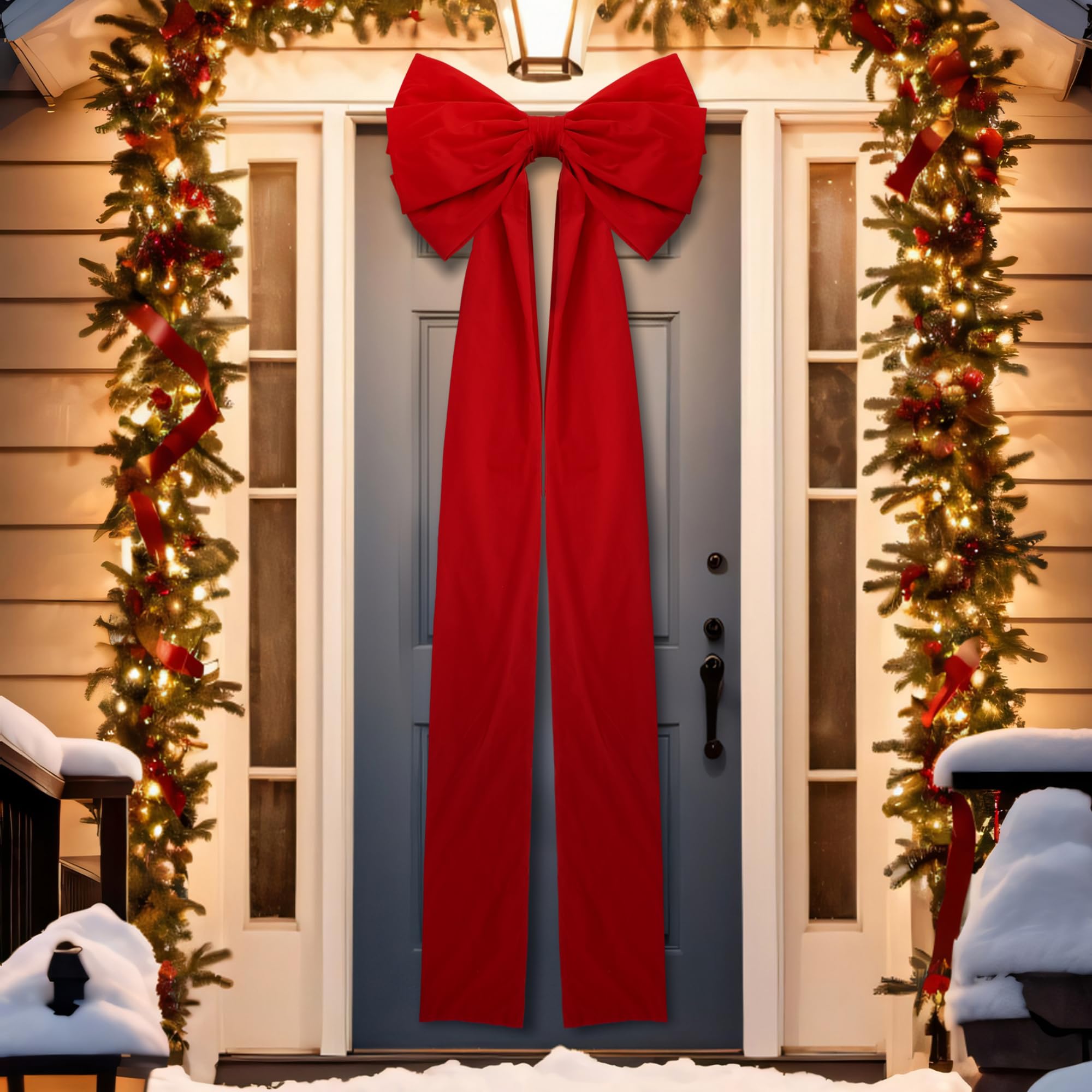 TEMU Christmas Bow 2-pack Extra Large 26.32 X 78.74 Inch Red Velvet Elegant Design Enhance Holiday Atmosphere Suitable For Christmas Tree, Gift