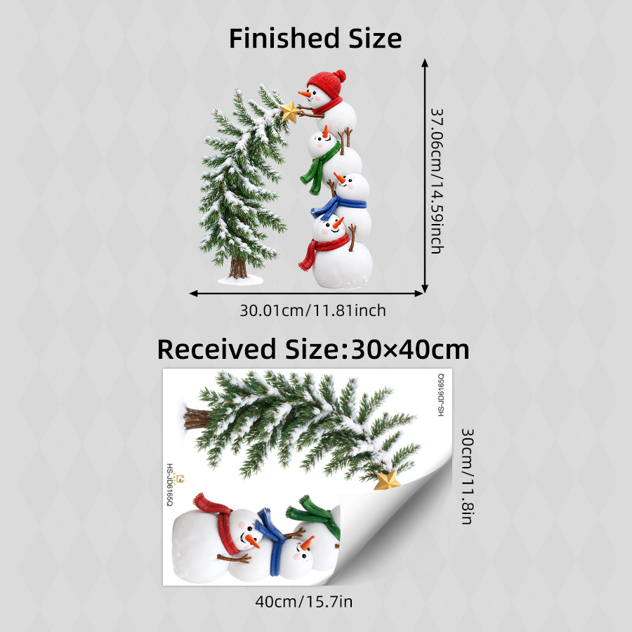 TEMU 1pc Christmas Stacked Snowmen Decorating Tree Static Cling Window Stickers, 4 Snowmen Stack With Scarf Hat Snowy Decor For Window, Room, Shop,