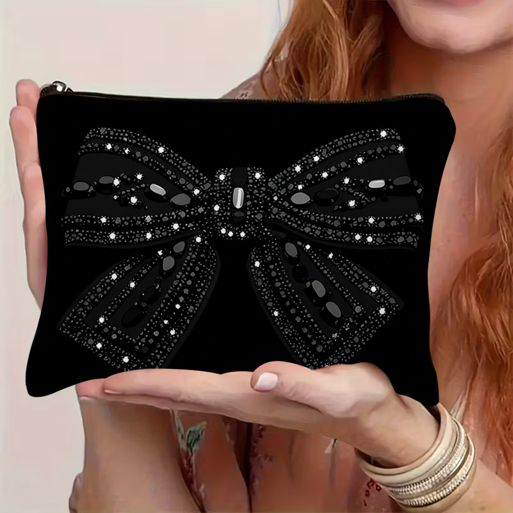 TEMU Elegant Gemstone - Bow - Shaped Cosmetic Bag, Polyester Material, Mixed - , Size 22cm*15cm/8.7inch*5.9inch, Perfect For Organizing Makeup &