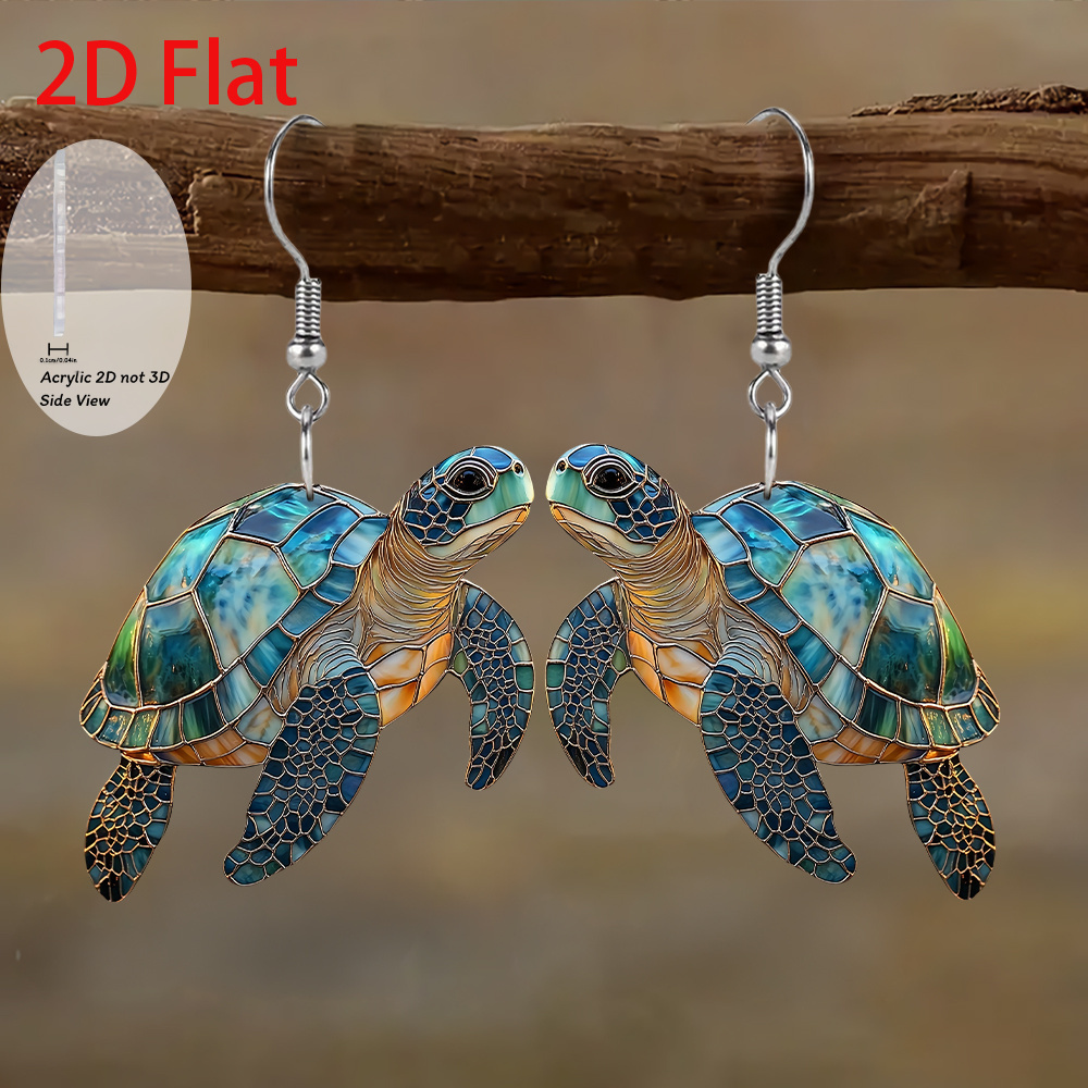 TEMU 2d Flat Fashion Turtle 2d Acrylic Earrings For Holiday Birthday Party Gifts