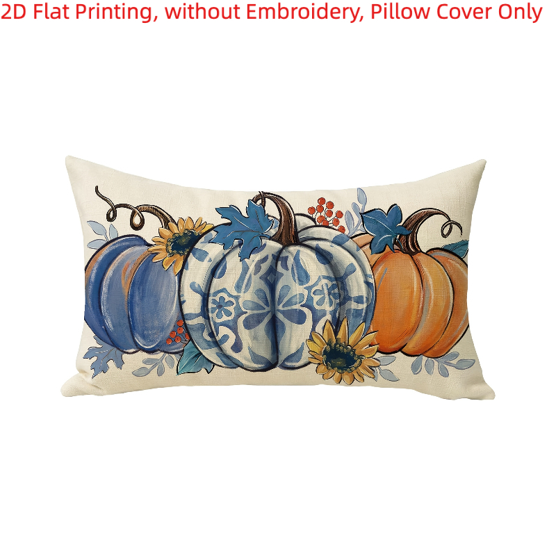 TEMU 2d Flat - 1pc, 2d Flat Printing, Autumn Chinoiserie Pumpkin Lumbar Decorative Pillow Cover, Single-sided Printing, Without Embroidery, Pillow